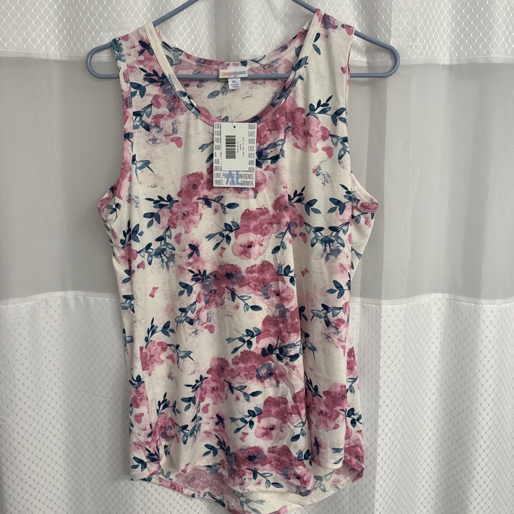 LuLaRoe Floral Tank Top in Cream, Pink & Navy